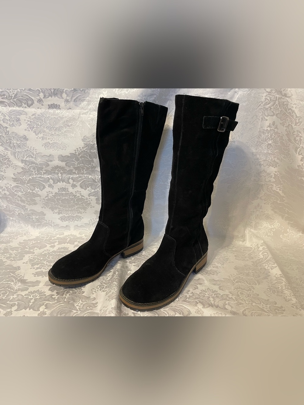 Merona Black Suede Buckle Riding Boots - Size 8.5